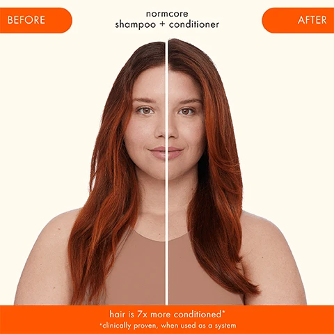 signature results. 91% agree normcore
              shampoo gently cleanses hair without stripping moisture**. hair is 7X
              more conditioned*. 94% agree hair felt nourished**. * CLINICALLY PROVEN, HEN USED AS A SYSTEM **BASED ON A CONSUMER AT-HOME TEST OF 51 PARTICIPANTS.
              BEFORE and AFTER, normcore shampoo + conditioner, hair is 7x more conditioned* *clinically proven, when used as a system.
              haircare essentials. moisturize + soften. absorb oil + reduce odor. for nourishing cleanse + condition. detangle + heat-protect.
              WASH, REFILL, REUSE
              to refill your existing shampoo + conditioner bottles, unscrew the top of this pouch and pour into your empties! it's that easy to be more sustainable.
              PACKAGING WITH A PURPOSE. WHY REFILL-POUCHES? amika is a friend to the planet and by choosing this refill-pouch, you are too! these lower carbon emissions by 98.4%* when compared to traditional, virgin plastic bottles.
              *when used for 1 year, compared to our traditional HDPE packaging.
              which shampoo + conditioner is the one?
              normcore signature shampoo + conditioner, provides nourishment + softness, coconut acid, shea butter, sea buckthorn, fine-medium hair types
              1-2c that need nourishment + softening.
              mirrorball high shine + protect antioxidant shampoo + conditioner, brilliant shine + helps protect against pollution buildup, red wine extract, grape leaf extract, magnolia + ginger extract, sea buckthorn, fine-medium hair types
              1-3c that are combatting dullness.
              the kure bond repair shampoo + conditioner, repairs damage + strengthens while providing moisture, bond cure technology, plant butters, vegan proteins, sea buckthorn, all hair types 1-4c, best for high porosity hair. 
              hydro rush intense moisture shampoo + conditioner, deep hydration, squalane, hyaluronic acid, polyglutamic acid, coconut water, blue/ green algae, dry, dehydrated + coarse hair 2a-4c best for low porosity.