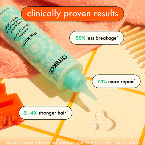 clinically proven results. 58% less breakage. 74% more repair*. 2.4Х stronger hair. Recipe for repair. Sea buckthorn superfruit loaded with vitamins to nourish hair. Vegan proteins amino acids that can provide keratin-like benefits. bond cure technology targets bonds in hair that are most prone to breakage. Before and after. A luxurious weekly treatment. great for dry damaged hair. a lightweight serum texture. leave on 7-10minutes. can be used miltiple times weekly. leave on 60 seconds. Your strongest hair yet. Gently cleanse + repair. hydrate damaged strands. reduce breakage + prevent further damage. instantly seal split ends. strengthen + repair in 60 seconds.