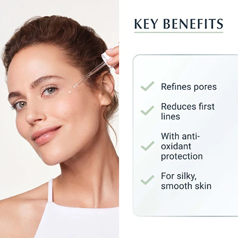 Image 1, key benefits - refines pores, reduces first lines, with antioxidant protection, for silky smooth skin. image 2, how to use - apply ultra light serum in the morning and evening, for daily use. for all skin types. image 3, 92% confirm finer pores and less liner. product in use test, 240 women after 4 weeks. image 4, key ingredients. hyaluronic acid refines first lines. lactic acid exfoliates and refines pores. glycolic acid for a smooth skin texture. image 5, recommended routine. 1 = cleansing with dermatoclean cleansing gel, 2 = special treatment hyaluron filler day SPF 30, 3 = night care hyaluron filler night.