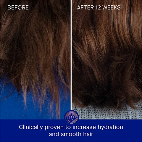 Image 3 - A side-by-side comparison of hair labeled BEFORE on the left with dry, frizzy strands and AFTER 12 WEEKS on the right showing smoother, shinier hair, with the text Clinically proven to increase hydration and smooth hair at the bottom.
              Image 4 - Image showing a side-by-side comparison of a persons scalp before and after 12 weeks of treatment, with visible text reading BEFORE on the left and AFTER 12 WEEKS on the right, along with additional text at the bottom stating Clinically proven to smooth and support natural hair growth.
              Image 5 - A blue bottle of Augustinus Bader hair oil with a copper cap is displayed against a light background, accompanied by text stating clinically proven results: hair smoothness is increased by 3.7x, hair strength is increased by 2.3x, and reduces broken and damaged hair by 93%, with a note about a clinical trial of 35 women and men.
              Image 6 - Image of a blue bottle of hair oil with an orange cap, displaying text indicating user results: 97% agree hair feels nourished, 96% agree frizz looks reduced, 90% agree helps repair split ends; background is a light marble surface and a footnote cites a consumer study.
              Image 7 - A hair oil bottle with a blue gradient design prominently displays the text AB Augustinus Bader THE HAIR OIL WITH TFC8® and surrounding benefits of TFC8®, Argan Oil, Vitamin E, and Baobab Oil in white and light orange text.
              Image 8 - Image shows three steps for a hair care routine: Step 1 describes dispensing 1-3 drops into hands for application, Step 2 advises using fingers or The Neem Comb to distribute the product, and Step 3 states not to rinse and suggests using 2-3 times per week for best results.
              Image 9 - An image detailing a hair care routine with five steps: 1. Cleanse, featuring the rich shampoo; 2. Condition, featuring the rich conditioner; 3. Renew, featuring the scalp treatment; 4. Revitalize, featuring the leave in-hair treatment; 5. Nourish, featuring the hair oil.