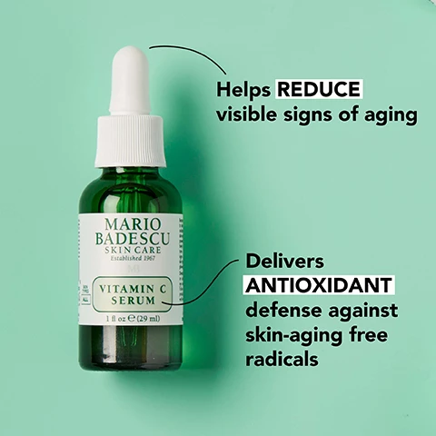 Image 1, helps reduce visible signs of aging. delivers antioxidant defense against skin aging free radicals. image 2, antioxidant rich vitamin c, smoothing collagen, skin replenishing sodium hyaluronate