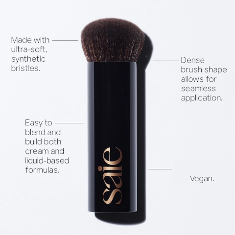 Made with ultra-soft synthetic bristles. Dense brush shape allows for seamless application. Easy to blend and build both cream and liquid-based formulas. Vegan.