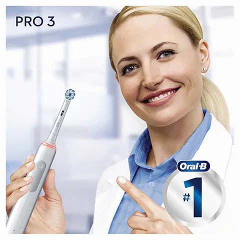 Oral B. Pro 3. Number 1. Pro 3 brush features. 2 week li-ion battery. Pro timer. 360° pressure control. 3 brushing modes.