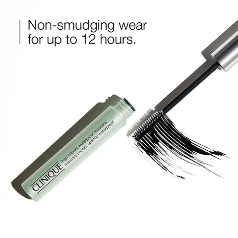 Image 1 - An open tube of Clinique high impact waterproof mascara sits beside a mascara wand with black product on it, featuring the text Non-smudging wear for up to 12 hours.
              Image 2 - A close-up of an eye showing the difference before and after applying a product, with the word Before above the top image and After application below the bottom image.
              Image 3 - A black mascara wand with a black stripe of mascara applied to its bristles, accompanied by a graphic of an eyelash and the word waterproof.
              Image 4 - A woman with long hair is applying makeup to her eye while looking in a mirror, wearing a white lab coat over a green top, with text that reads The Clinique Eye Safety Promise. Ophthalmologist tested. Safe for sensitive eyes. Safe for contact lens wearers. Ashley Brissette, MD, MSc, FRCSC Clinique’s Guiding Ophthalmologist.
              Image 5 - Image shows three mascara products from Clinique displayed in a row, with descriptions for each: High Impact High-Fi for instant full volume, High Impact Mascara for buildable volume and length, and High Impact Waterproof Mascara for waterproof buildable volume and length, with the text High Impact looks for every lash.