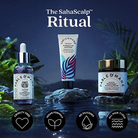 image 1, the holiroots ritual. all hair types, no silicones, cruelty free, vegan formula. image 2, sahascalp amla soothing serum before and after.