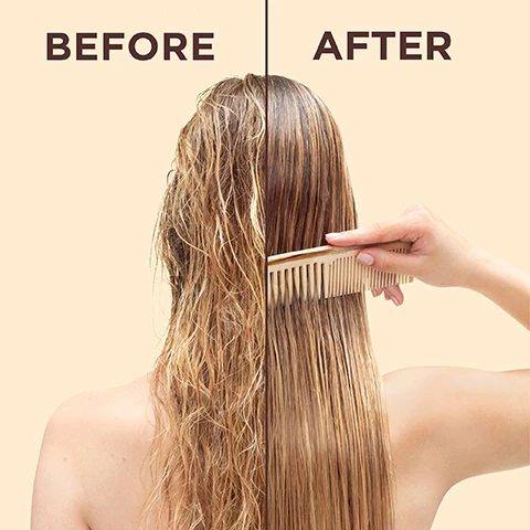 Image 1, before and after. image 2, strengthening intense nourishment leaves no residue. image 3, how to no rinse conditioner. keep the goodness, skip the rinse. step 1 = after shampooing turn off the shower and apply on damp hair. step 2 = spread from mid lengths to tips. step 3 = comb for instant detangling. step 4 = dry and style as usual. store out of shower.