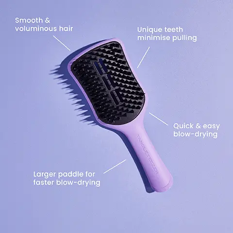 Image 1, Smooth & voluminous hair Larger paddle for faster blow-drying Unique teeth minimise pulling TANGLE TEEZER Quick & easy blow-drying Image 2, ﻿ 22.1 cm 23.6 cm TANGLE TEEZER 6.9 cm The Ultimate Blow-Dry 7.9 cm The Ultimate Blow-Dry Large
