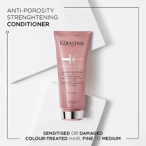 Image 1, Anti-porosity strengthening conditioner- sensitised or damaged colour-treated hair, fine to medium. Image 2, Chroma Absolu, after 6 weeks, 92% of colour intensity is preserved, up to 74% more shine, up to 96% stronger hair, 98% of women agree that their hair feels nourished- instrumental test.21 applications of bain and fondant vs first day of colour, instrumental test. compared to before treatment with bain, instrumental test. soin acide and serum vs classic shampoo with sensitised hair, consumer test .51 women using bain riche, masque and serum with coloured hair. Image 3, Key Ingredients- Amino Acid, Tartaric Acid, Lactic Acid. Image 4, Before and After Image- Illustration of the contemplated results obtained after applying the products Bain Chroma Respect, Masque Chroma Filler, Soin Acide Chroma Gloss, Serum Chroma Thermique under normal conditions of use during period. Results may vary from one individual to another. Image 5, Chroma Absolu, Shelley Gregory, Hairdresser- Colour! One of the most requested Services in my salon. Chroma Absolu revives all types of colour-treated hair, preventing colour fade and frizz, for healthy, shiny hair.