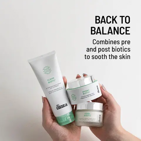 back to balance, combines pre and post biotics to sooth the skin, routine for relieving redness. 1. cleanse 2.treat 3. moisture 4.protect