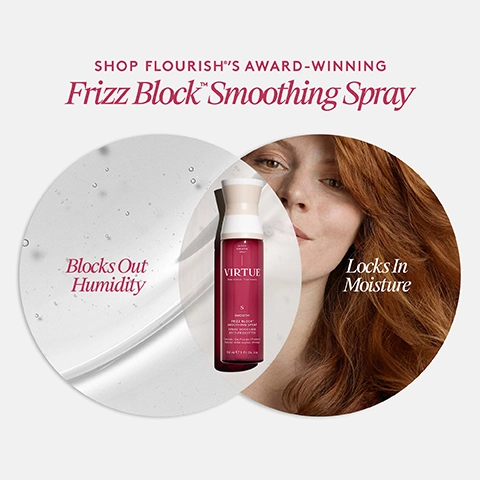 Key Claims, immediately reduce frizz by 60%. Frizz reduction that lasts up to 72 hours without diminishing over time. Source: Proprietary Virtue Clinical Study by Princeton TRI Labs, Nov 2021