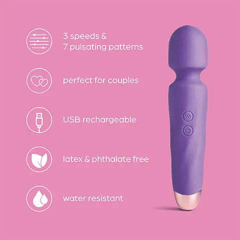 Image 1, 3 speeds and 7 pulsating patterns, perfect for couples, USB rechargeable, latex and phthalate free, water resistant. Image 2, 3 speeds and 7 patterns, discover the ultimate thrill with 3 speeds and 7 patterns. Image 3, Perfect for couples. Use solo or with your partner, the wand is perfect for foreplay massages. Image 4, Travel companion, compact and lightweight, the smooth Operator is ideal for travel. Image 5, USB rechargeable, don't let the pleasure stop, with easy USB recharging