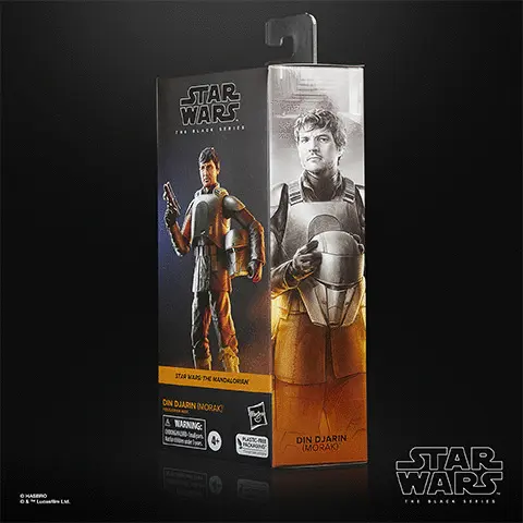 Gif showing the figure and box from multiple angles. Text on the images reads, Hasbro, Lucasfilm ltd. Star Wars The Black Series