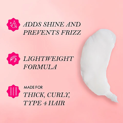 Image 3 - An attractive hair product blob on a soft pink background, with visible text stating adds shine and prevents frizz, lightweight formula, and made for thick, curly, type 4 hair.
              Image 4 - A bottle of Mielle Pomegranate and Honey Leave-In Conditioner is displayed on a pale pink background, surrounded by pomegranate seeds and a halved pomegranate, with instructions on how to use the product alongside: Apply a generous amount to sectioned hair after conditioning. Work through with wide toothed comb. Leave in and style as desired.