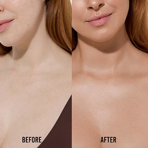 Image 1 - An image showing a comparison of a persons décolletage before and after a treatment, with the left side labeled Before displaying uneven skin tone and freckles, and the right side labeled After showing smoother, more even skin.
              Image 2 - Close-up of various shades of cream or lotion with text elements indicating Organic Glycerin, Shea Butter, and Rich in Organic, Natural Ingredients.
              Image 3 - A close-up of a woman’s bare shoulders and neck with visible text overlay stating Reflects light for radiant glow, Instant bronze instant blur, Red carpet ready finish, and Zero commitment wash-off.
              Image 4 - Image of three tubes of Vita Liberata Body Blur illuminating body makeup in light and medium shades, with visible text showcasing positive reviews such as This works so well I only wish I had found it sooner, Started using this last year and I am hooked, and Gives the skin a natural looking tan and a subtle glimmer.
              Image 5 - A person wearing a black one-shoulder top holds a tube of Vita Liberata Body Blur while displaying smooth, tanned skin; overlay text reads reflects light for radiant glow, red carpet ready finish, instant bronze, instant blur, and zero commitment wash-off.