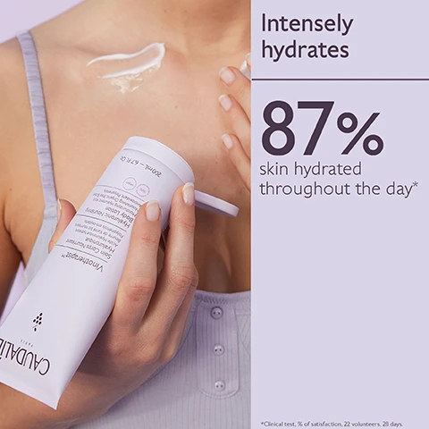 Image 1 - A person applying a cream to their shoulder with a tube in hand, featuring text that reads Intensely hydrates and 87% skin hydrated throughout the day* on a light background.
              Image 2 - A tube of Caudalie Vinotherapist skincare product is shown with a cream partially squeezed out, alongside labels reading Polyphenols Antioxidant, Hyaluronic Acid Smooths and hydrates the surface of the skin, and Shea Butter Nourishes, regenerates and repairs, with the volume listed as 200ml and 6.7 fl. oz.
              Image 3 - A flat lay of Caudalie skincare products on a lavender background, featuring tubes labeled Hyaluronic Nourishing Body Lotion, Replenishing Vegan Body Butter, Hand & Nail Repairing Cream, and Foot Beauty Cream, with step numbers 1 to 3 indicated beside each product.
              Image 4 - Image shows a person applying body lotion from a tube while instructions for recycling the Vinotherapist™ Body Lotion are displayed beside them, stating to recycle the cap with TerraCycle and dispose of the tube in the recycling bin.