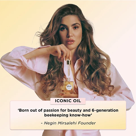 Image 1, iconic oil, born out of passion for beauty and 6 generation beekeeping know how - negin mirsalehi the founder. Image 2, restores and nourishes dry damaged hair. before and after. hydrates curls and revives shine. Image 3, dramatically boosts shine as a finishing touch. before and after. weightless hydration. Image 4, hydrates and tames frizz and smooths split ends before and after, fast absorbing hair oil. Image 5, rebuilds and repairs hair, tames frizz, coats hair with shine, finishing shine, moisture boost, overnight treatment, weightless, leaves no residue, suitable for all hair types. Image 6, mirsalehi honey, deeply nourishes for smoother, shinier hair. coconut oil, fights frizz and conditions. almond oil, protects against damage. Image 7, honey infused hair health routine. Image 8, enhances shine, boosts moisture, reduces frizz. Image 9, suitable for all hair types.