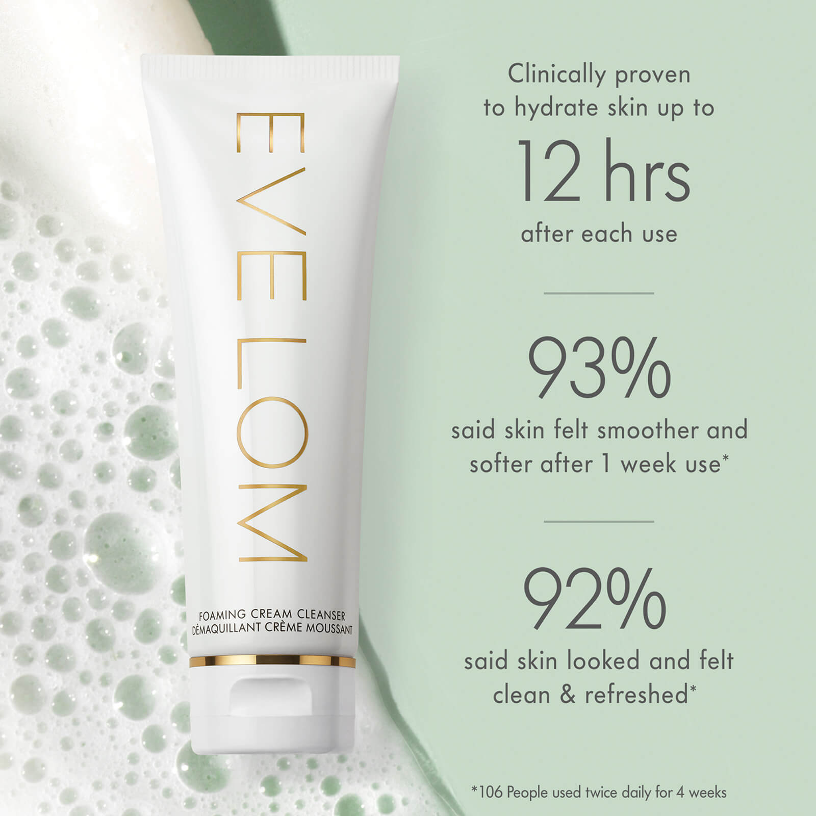 Clinically proven to hydrate skin up to 12 hours after each use. 93% said skin felt smoother and softer after 1 week use* 92% said skin looked and felt clean and refreshed* *106 people used twice daily for 4 weeks