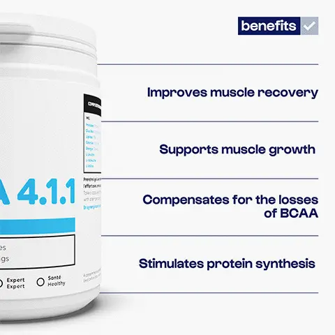 Helps muscle development, Increase muscle strength. Improves anabolic response, Leucine = stimulates muscle protein synthesis. No chemical processing. Improves muscle recovery, Supports muscle growth, Compensates for the losses of BCAA, Stimulates protein synthesis. Why nutrimuscle®?
              NUTRIMUSCLE
              BCAA 4.1.1
              NEUTRAL
              MUSCLE GROWTH GRECOVER
              gélules capsules portions servings
              O Naturel
              Natural
              O
              Sport Sport
              Expert Expert
              Santé Healthy
              nutrimuscle
              X standard
              No ionizing radiation treatment
              Lack of traceability = questionable quality
              ✓
              Quality raw materials
              Usage of human hair, pig hair and GMOs
              Optimal dosage = better anabolism
              Unbalanced dosage = lower efficiency
              Quality guaranteed by market-leading producers
              Unknown traceability