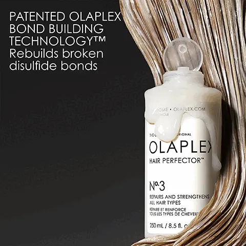 Image 1, patented olaplex bond building technology, rebuilds broken disulfide bonds. Image 2, the environment comes first, together with our updated carbon negative footprint from 2015-2021. we eliminated 35mm pounds of GHG from being emitted to the environment. we save 44k gallons of water from being wasted. we protect 57mm trees from being deforested. Image 3, hair cuticle before and after.