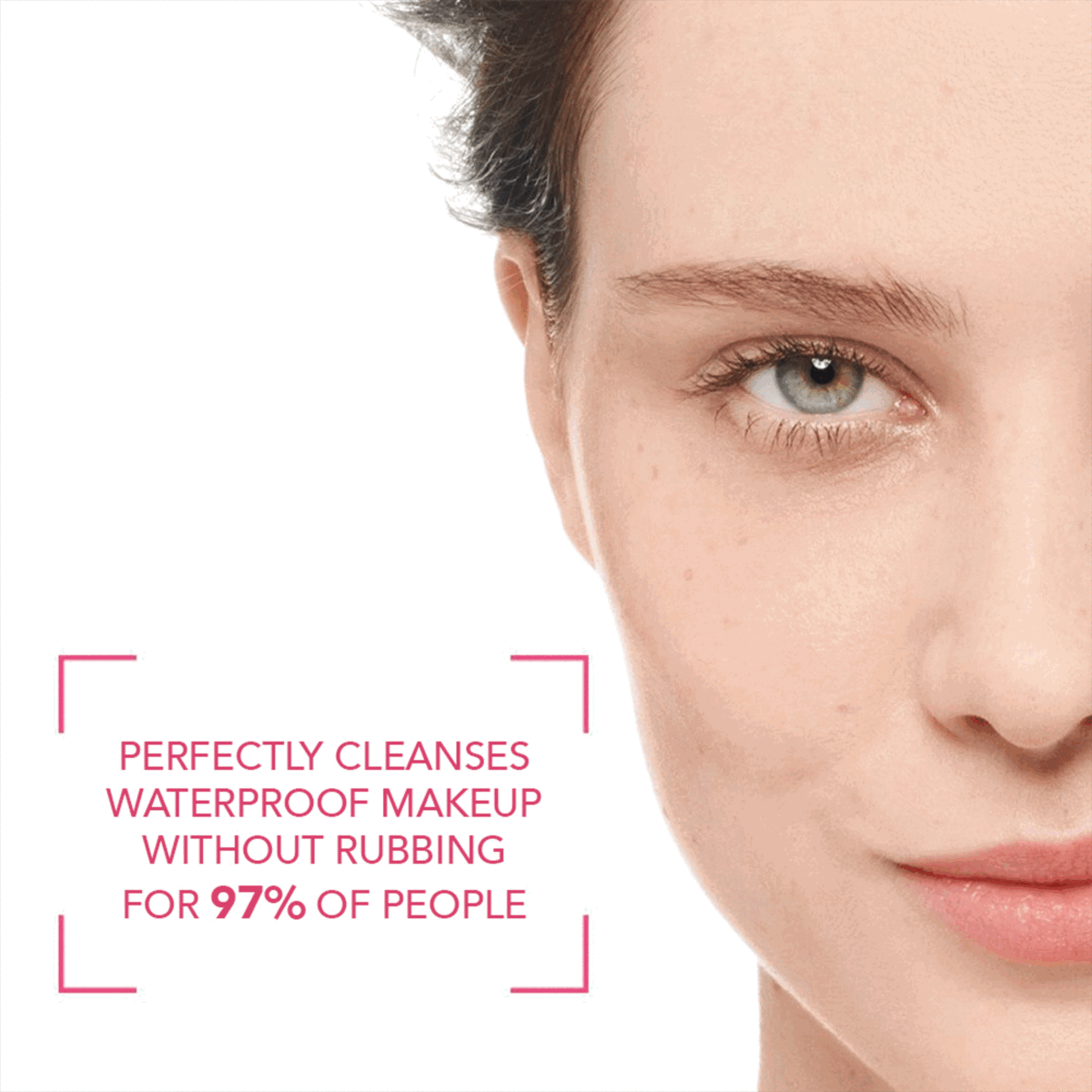 Image 1, perfectly cleanses waterproof makeup without rubbing for 97% of people Image 2, strengthening eyelashes for 93% of people after 28 days of usage Image 3, 3 step routine that supports and strengthens sensitive skin 1 removes waterproof makeup, 2 cleanses the skin 3, hydrates and soothes