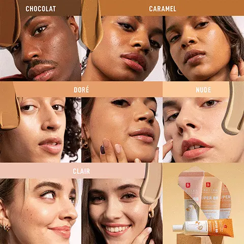 Chocolat, Clair, Dore, Caramel, Nude - we see how the product works on different skin tones