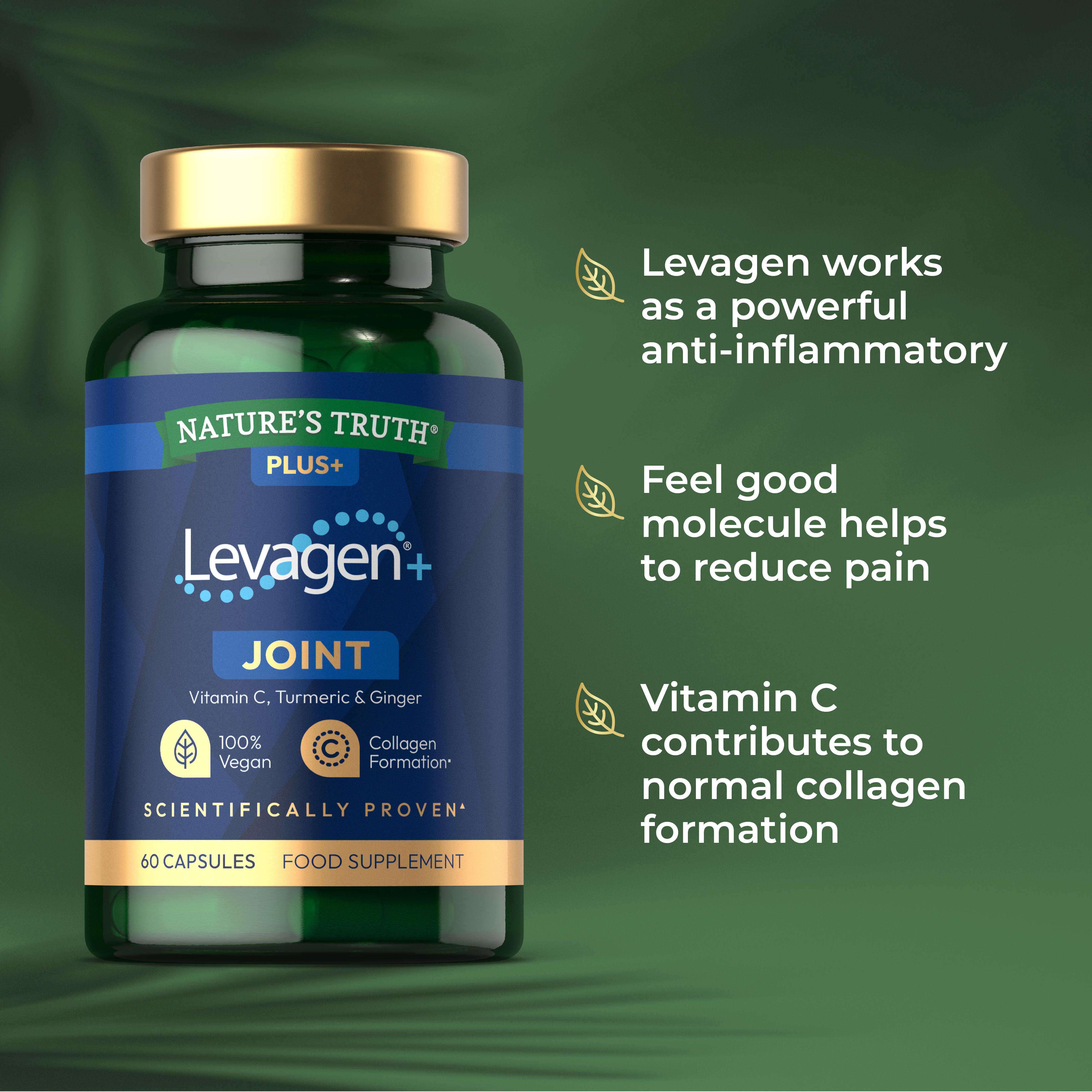 levagen works as a powerful anti-inflammatory, feel good molecule helps to reduce pain