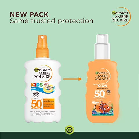image 1, new pack same trusted protection. image 2, a strict formulation charter. 50+ very high protection. protect against UVB, UVA. very water resistant. tested under paediatric control. responsible sourced aloe vera. sand resistant. recyclable bottle. cruelty free international.