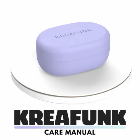 The Lilac Case for the headphones, fading in and out. Text, Kreafunk, Care Manual