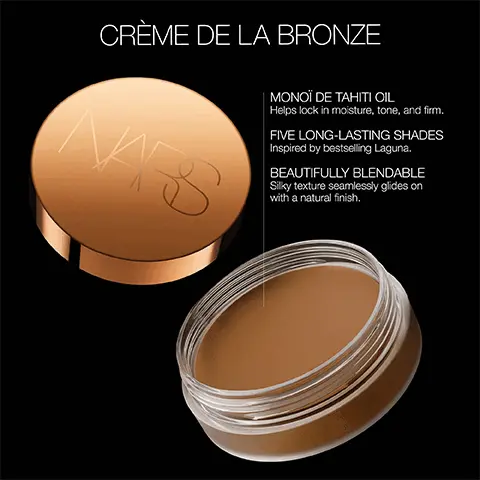 Image 1, Meet your match. Discover your perfect Laguna Bronzing Cream shade. If you wear...matte bronzing powder in Vallarta, bronzing powder in Laguna, try...Laguna 01, matte bronzing powder in Laguna, bronzing powder in Laguna, try Laguna 02 (original), bronzing powder in Casino, try Laguna 03, matta bronzing powder in Quirimba, bronzing powder in Punta Cana, try Laguna 04, matta bronzing powder in Quirimba, try Laguna 05. Image 2, Creme de la bronze: Mono de tahiti oil- Helps lock in moisture, tone and firm. Five long lasting shades- inspired by bestselling laguna. Beautifully blendable- Silky texture seamlessly glides on with a natural finish