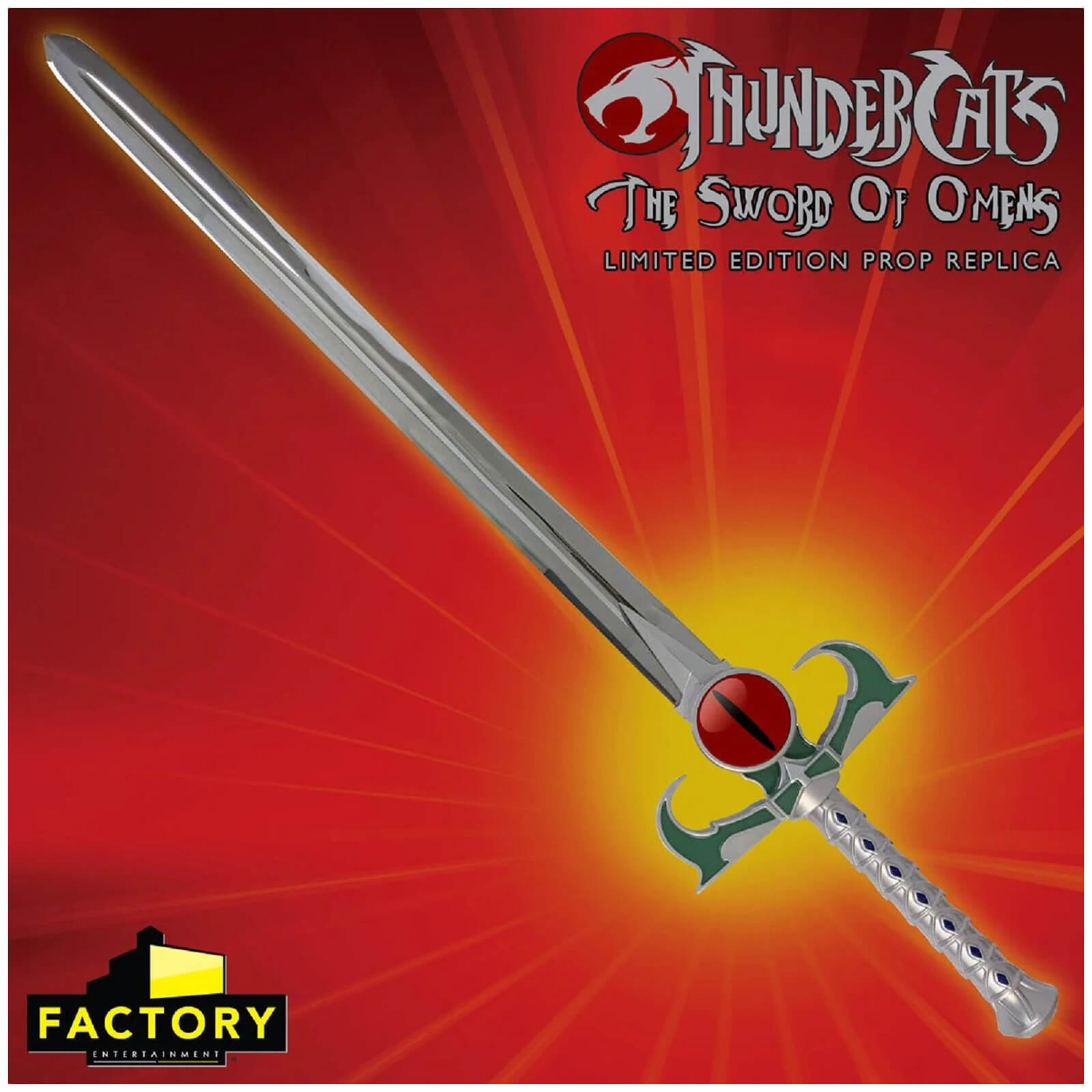 Image of the Thunder Cats sword. Text on the image reads, Thunder Cats The Sword Of Omens, Limited Edition Prop Replica. Factory Entertainment.