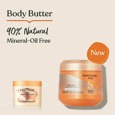 Image 1, body butter 90% natural, mineral oil free NEW packaging Image 2, made with shea butter cocoa butter Image 3, indulge our signature scent of jasmine, grapefruit and vanilla