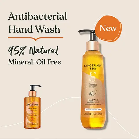 Image 1, old vs new packaging, Antibacterial Hand Wash, 95% Natural Mineral-Oil Free. Image 2, INDULGE Our signature scent of Jasmine, Grapefruit & Vanilla Image 3, Made With ALOE VERA CHAMOMILE FLOWER