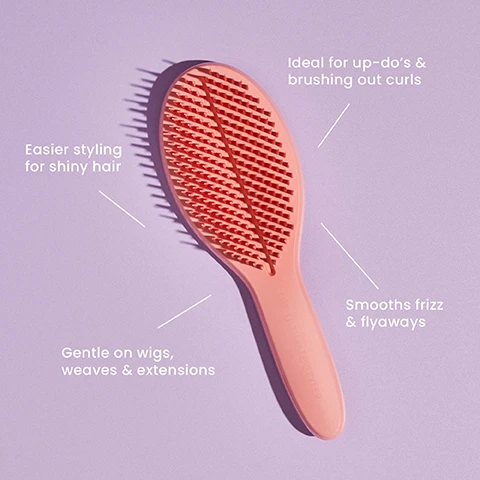 Image 1, easier styling for shiny hair. ideal for up do's and brushing out curls, gentle on wigs weaves and extensions, smooths frizz and flyaways. image 2, 95% agree the hairbrush blends in and smooths over extensions