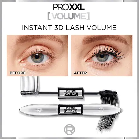 Image 1, instant 3D lash volume. Image 2,+77% more lengthening effect and 12x more volume. Image 3, full lash impact in 2 steps infused with panthenol. Image 4, Step 1: coats lashes with volumising primer, step 2: intensify lashes with black booster technology.