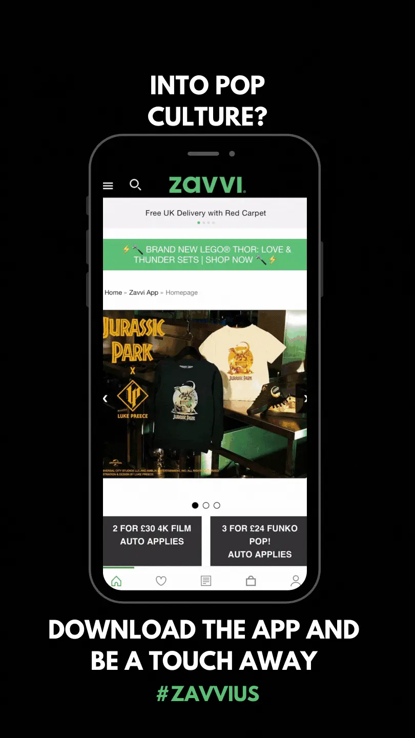 Mobile phone scrolling through the Zavvi App