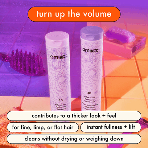 turn up the volume. contributes to a thicker look + feel for fine, limp, or flat hair instant fullness + lift 
              cleans without drying or weighing down. before and after. WASH, REFILL, REUSE
              to refill your existing shampoo + conditioner bottles, unscrew the top of this pouch and pour into your empties! it's that easy to be more sustainable.PACKAGING WITH A PURPOSE. WHY REFILL-POUCHES? amika is a friend to the planet and by choosing this refill-pouch, you are too! these lower carbon emissions by 98.4%* when compared to traditional, virgin plastic bottles.
              *when used for 1 year, compared to our traditional HDPE packaging.