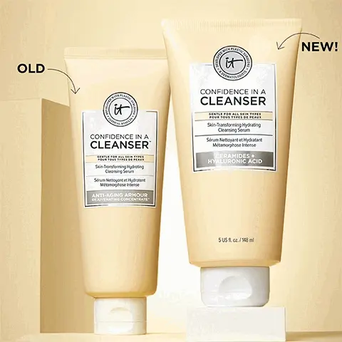 Image 1, Old Vs New packaging Image 2, Super Cleansing and Hydration- Cleansing Power of a Foam Cleanser, Immediate Hydration, Removes Makeup, Oil, SPF and Traces pf Pollution. Kidn-to-Skin Benefits- Vegan, Non Comedogenic. Skin-Loving Formula- Rich in Hyaluronic Acid and Ceramides. More Sustainable- Removal of Secondary Carton, Less Waste