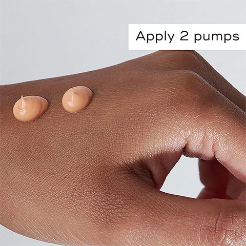 Text- apply two pumps. Image- 2 pumps applied to the hand