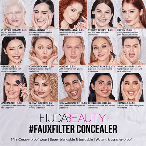 Various models wearing all concealer shades.