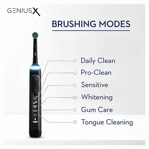 Oral B, GENIUSXBRUSHING MODES- Daily Clean • Pro-CleanO Sensitiveo Whitening o Gum Care o Tongue Cleaning