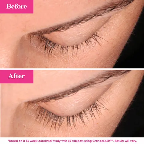 Image 1 - Before After *Based on a 16 week consumer study with 30 subjects using GrandeLASHTM. Results will vary. Image 2- Widelash TM A biotin peptide that helps to protect against lash fallout, breakage, and environmental toxins. The ultimate lash saver!