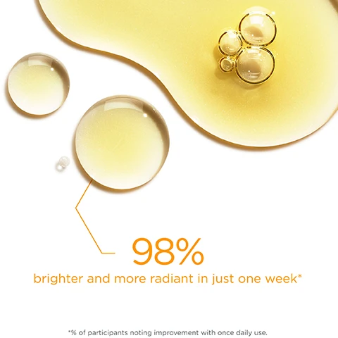 Image 1, 98% brighter and more radiant in one week* *% of participants noting improvement with once daily use Image 2, 15% Vitamin C (L-Ascorbic Acid) brightens appearance of skin discolorations 2% Gluconolactone (PHA) gently exfoliates skin so Vitamin C can absorb into fresh, renewed surface layers 1% Feverfew Extract enhances skin's naturally occurring antioxidants