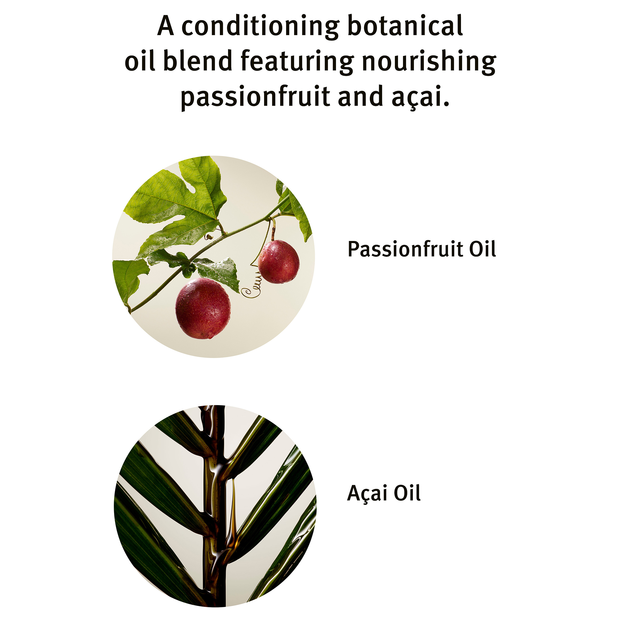 A conditioning botanical oil blend featuring nourishing passionfruit and acai