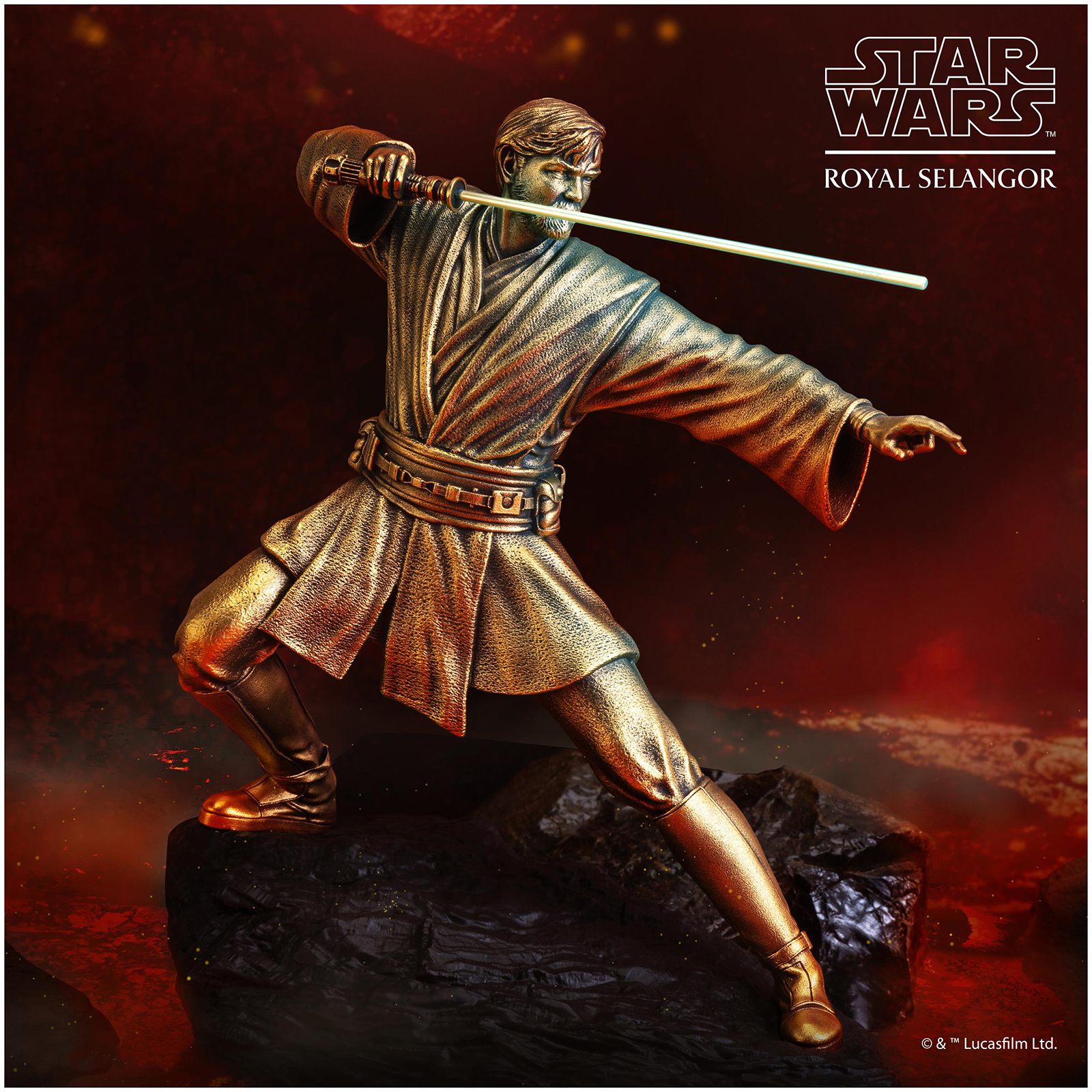 Image showing Statue of Obi Wan Kenobi. Text on screen reads Star Wars Royal Selangor. Lucasfilm Ltd