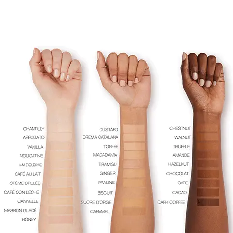 Image 1,Model arm swatch of all shades. Image 2, Soft matte foundation and concealer matches for light skin tones