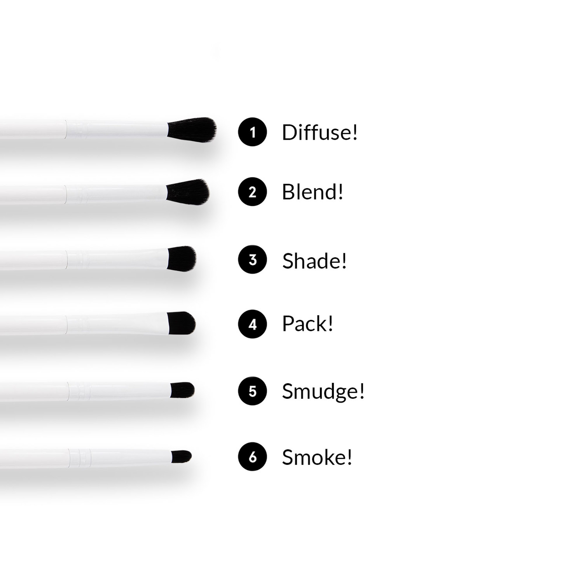 1 Diffuse!, 2 Blend!, 3 Shade!, 4 Pack!, 5 Smudge!, 6 Smoke! 
              