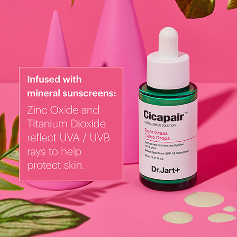 Infused with mineral sunscreens: Zinc Oxide and Titanium Dioxide reflect UVA/UVB rays to help protect skin. Cicapair GERA GREEN SOLUTION Tiger Grass Camo Drops redness and Bad Sectrum SPF 35 Sunsc Dr.Jart+