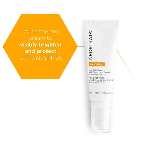 Image 1, All in one day cream to visibly brighten and protect skin with SPF 35. Image 2, the range. Image 3, ingredients and their benefits. Image 4, Lightweight formula, dermatologist and allergy tested. Image 5, how to use.