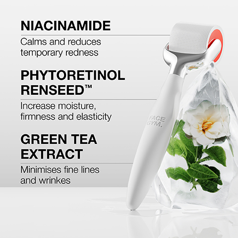 NIACINAMIDE Calms and reduces temporary redness PHYTORETINOL RENSEED" Increase moisture, firmness and elasticity FACE GYM. GREEN TEA EXTRACT Minimises fine lines and wrinkes