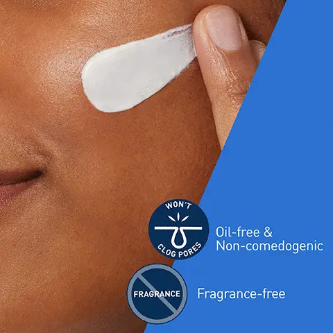 Image 1, oil-free and non comedogenic, fragrance free. Image 2, developed with dermatologists, recommended by the skin cancer foundation, suitable for all skin types.